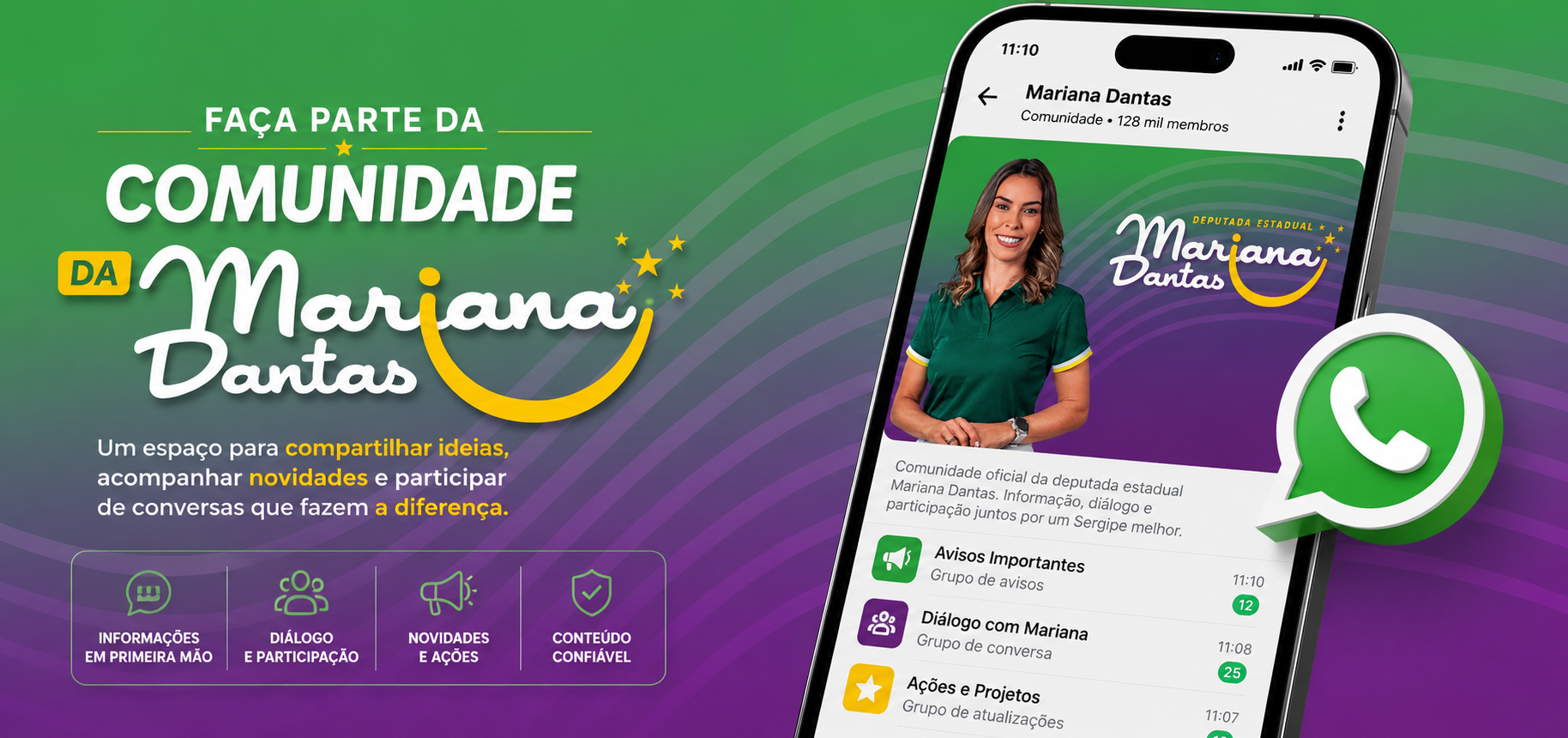 Arte oficial da Comunidade da Mariana Dantas no WhatsApp